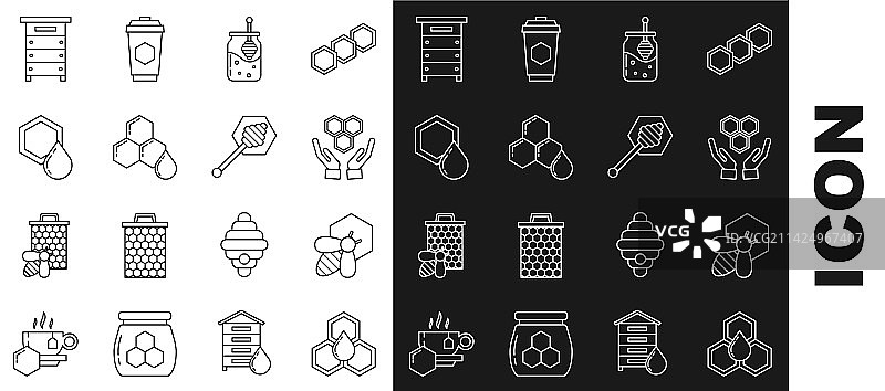 蜂巢、蜜蜂、蜂巢手和蜂蜜罐图片素材