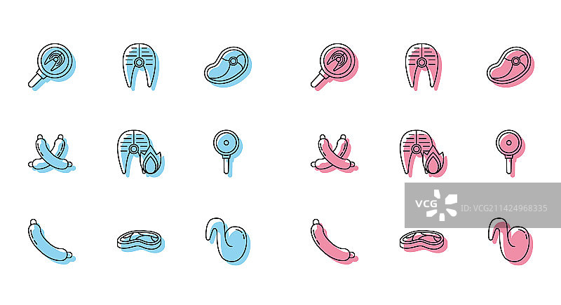 煎锅中香肠牛排肉鱼排图片素材