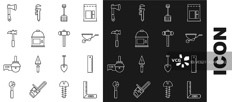 建筑工具套装：角尺、手推车、雪铲图片素材