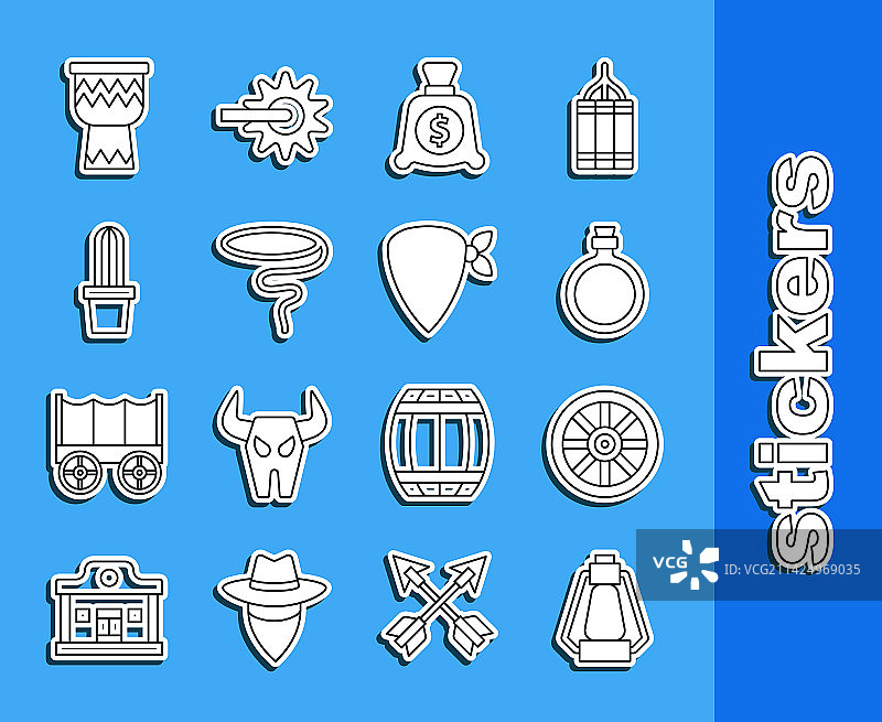 露营灯旧木轮线条组合图片素材