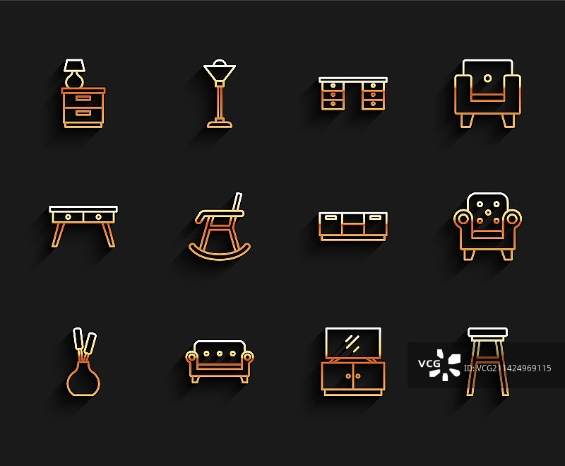 花瓶沙发家具床头柜组合线条图片素材