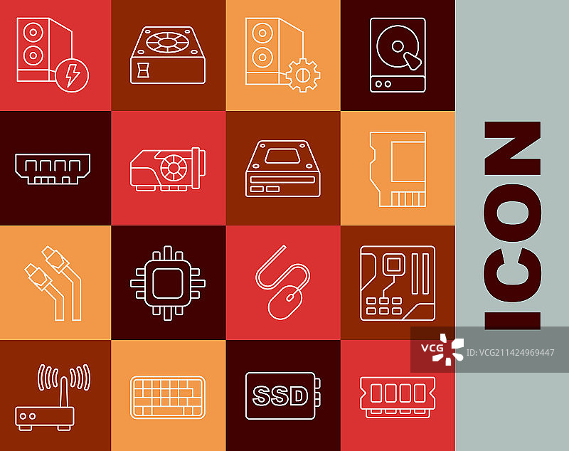 内存条主板组合线条图片素材