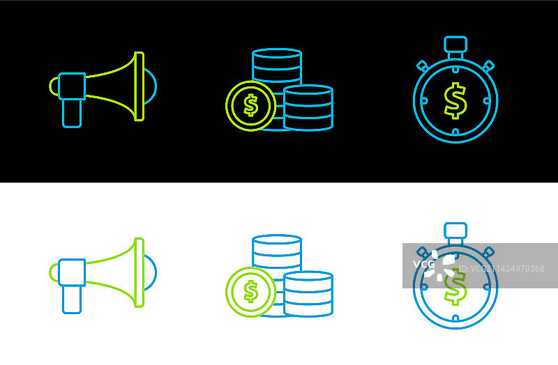 时间就是金钱扩音器和硬币线条图片素材