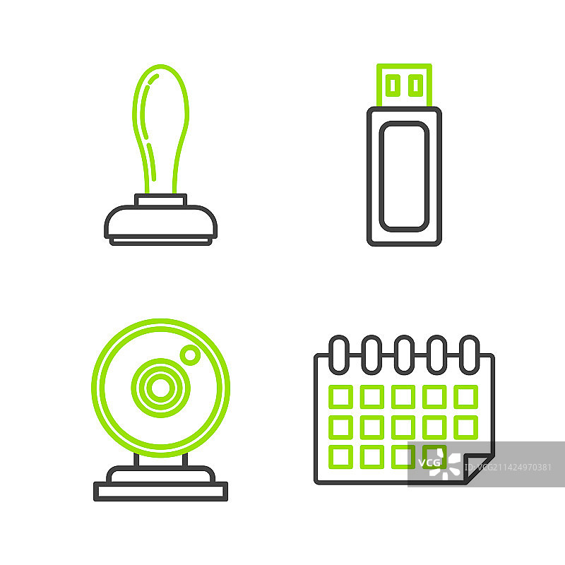 日历、网络摄像头和U盘线条组合图片素材