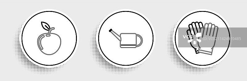 园艺手套苹果和喷壶线条图片素材