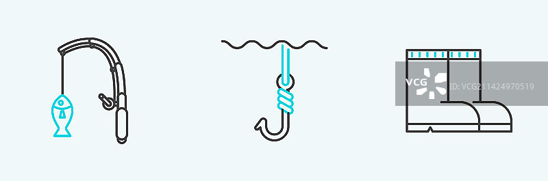 渔线钓鱼靴鱼竿和鱼钩图片素材