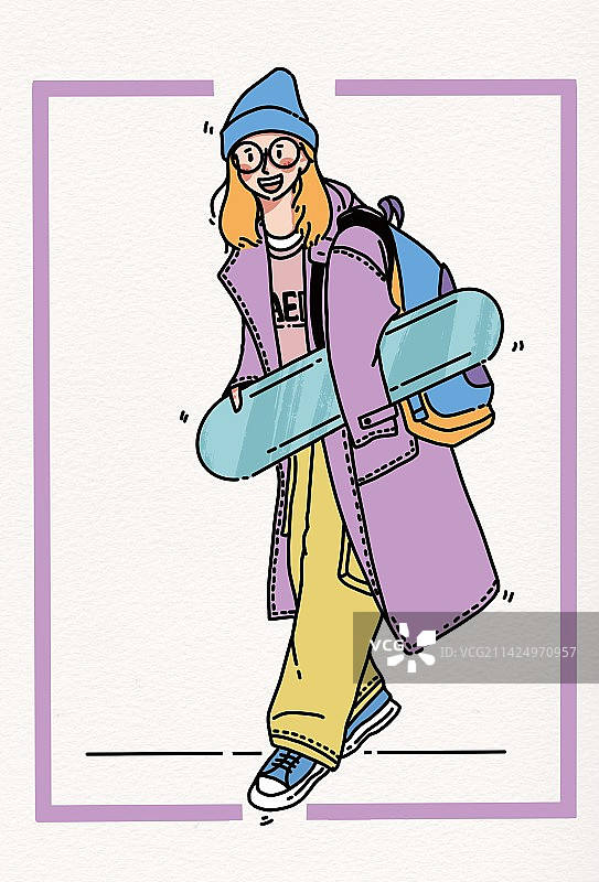 人物插画-滑板运动女孩图片素材
