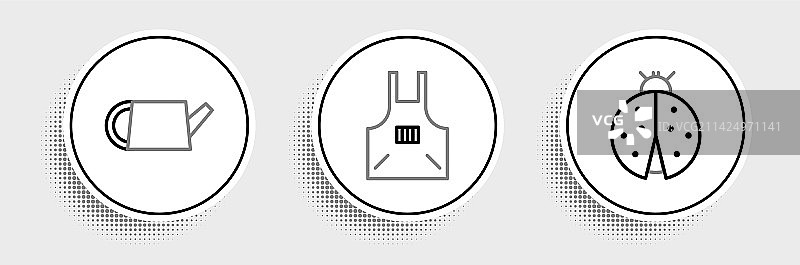 瓢虫洒水壶和厨房围裙线条图片素材