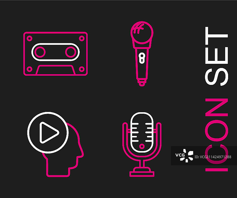 线条麦克风、人像和播放按钮图片素材