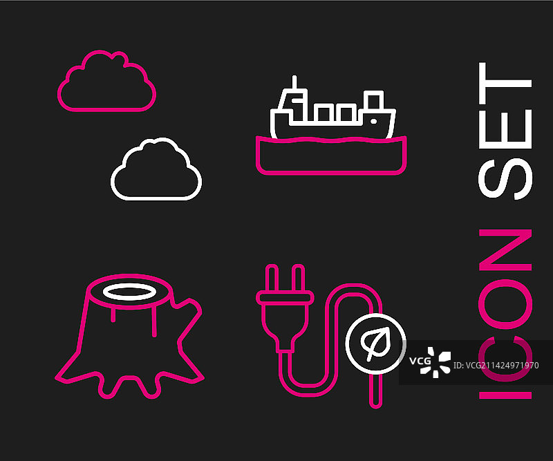 节能电源插头与树桩图标图片素材