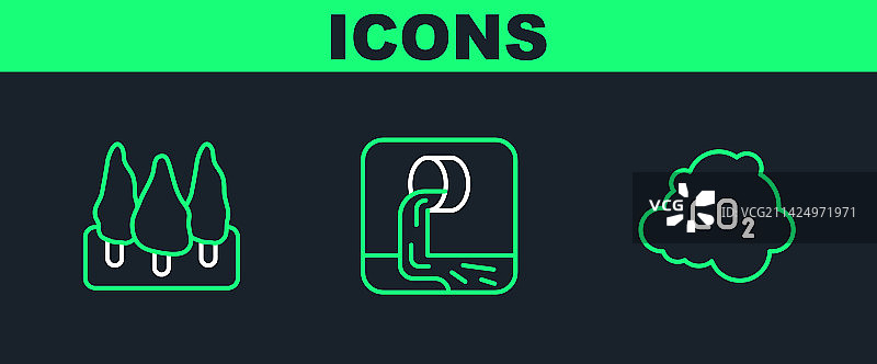 云森林中的二氧化碳排放线条图标图片素材