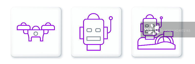 人形机器人驾驶汽车和无人机图片素材