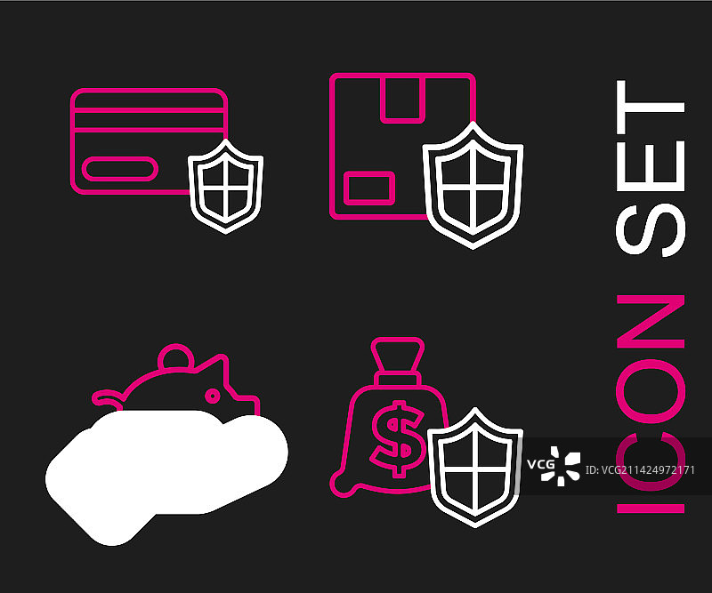 带有盾牌和手持储蓄罐的线条金钱图案图片素材