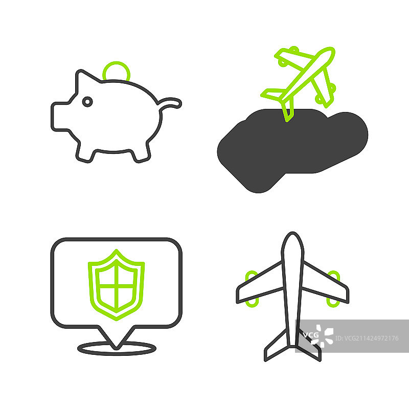 飞机位置手持盾牌小猪线条图片素材