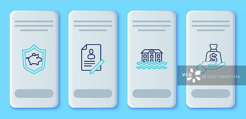 带盾牌房屋洪水小猪的线条文档套装图片素材