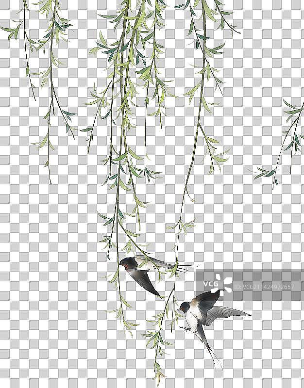 中国风手绘免扣花鸟素材图片素材