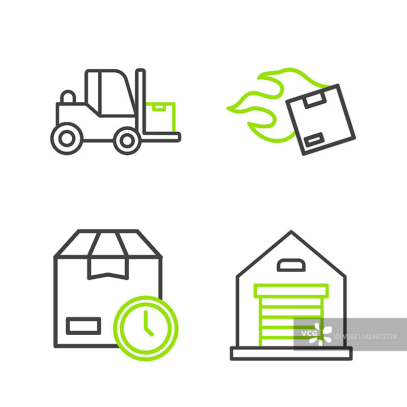 成套线条仓库纸板箱与时钟图片素材