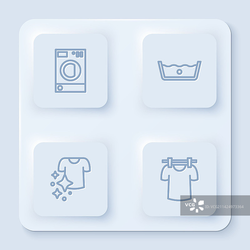 洗涤用品合集：洗衣机、晾衣绳与衣物图片素材