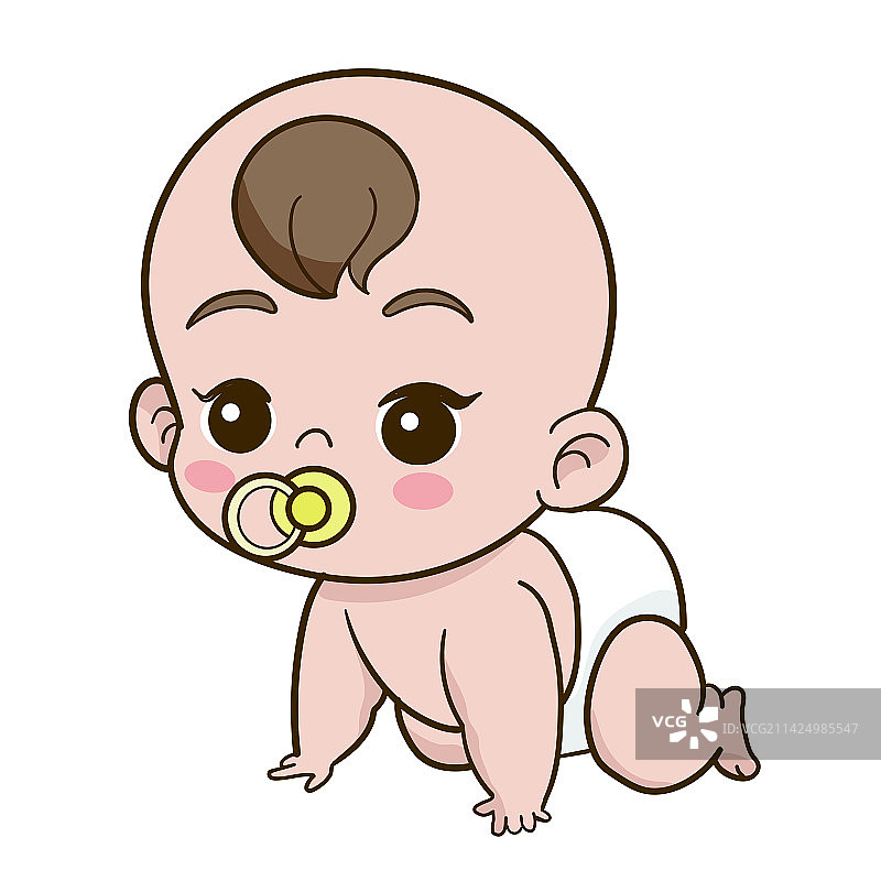 一个穿着尿不湿含着奶嘴爬着的婴儿图片素材