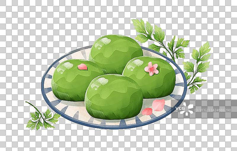 清明寒食节艾蒿青团美食插画元素图片素材