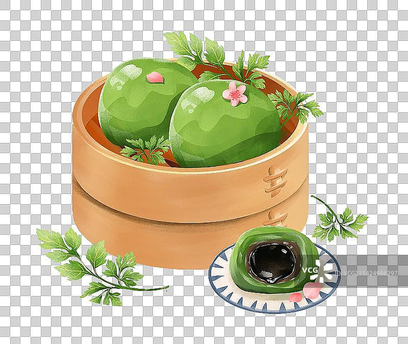清明寒食节艾蒿青团美食插画元素图片素材
