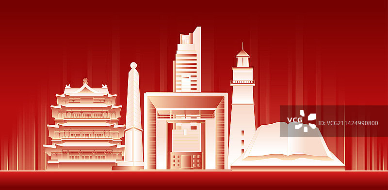 威海城市红色科技建筑插画图片素材