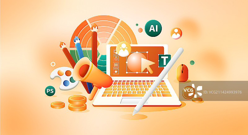 电脑画笔调色盘设计行业艺术行业设计师插画师横版矢量插画图片素材