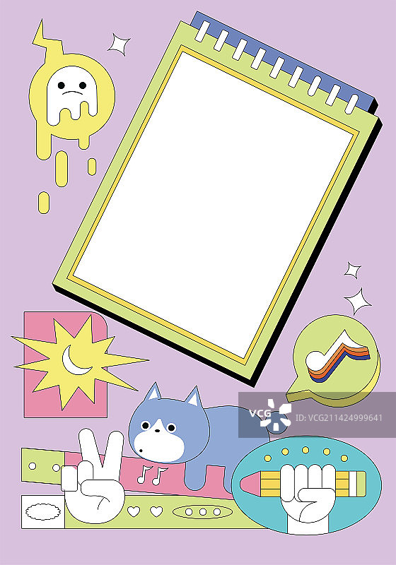 可爱的卡通的学习便利贴纸图片素材