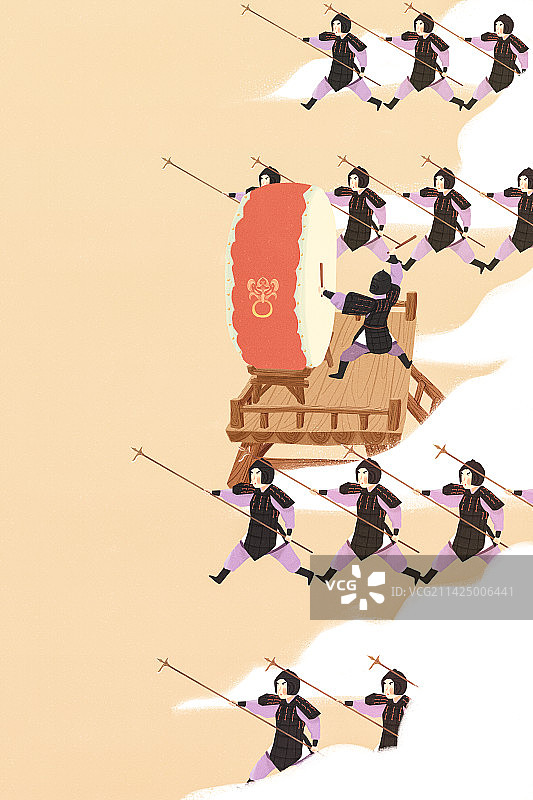 古代成语故事系列4一鼓作气战场场景儿童插画配图图片素材