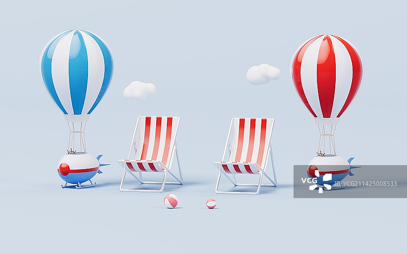 3D渲染飞行的热气球图片素材
