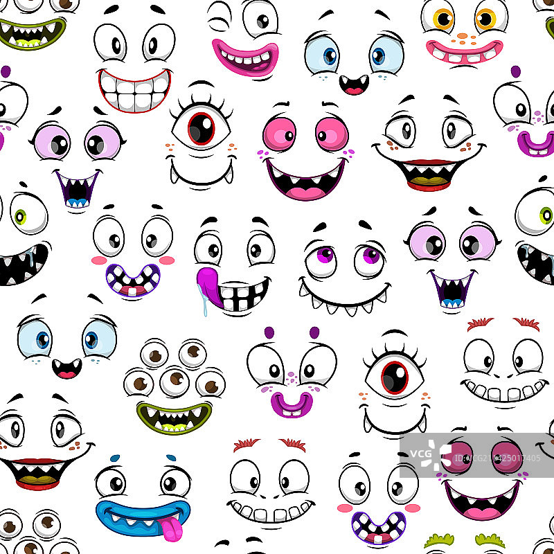 恐怖怪异卡通表情符号无缝图案图片素材