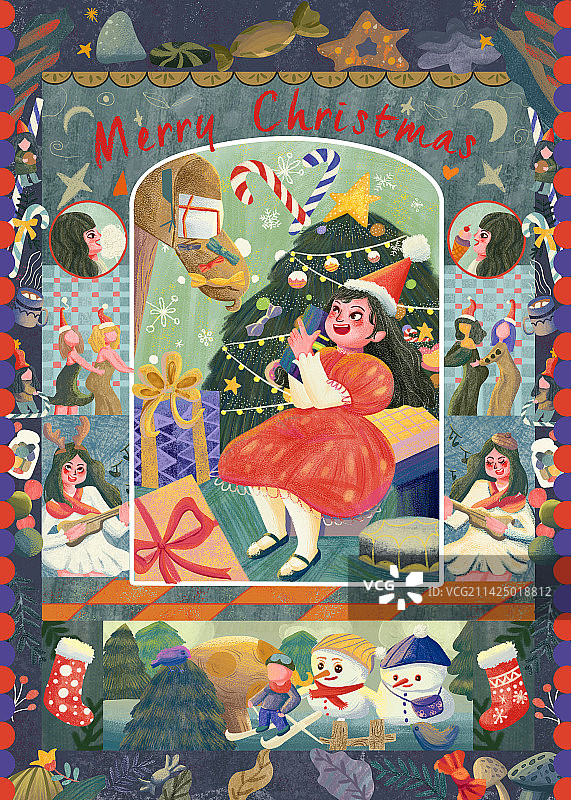 圣诞肌理插画图片素材