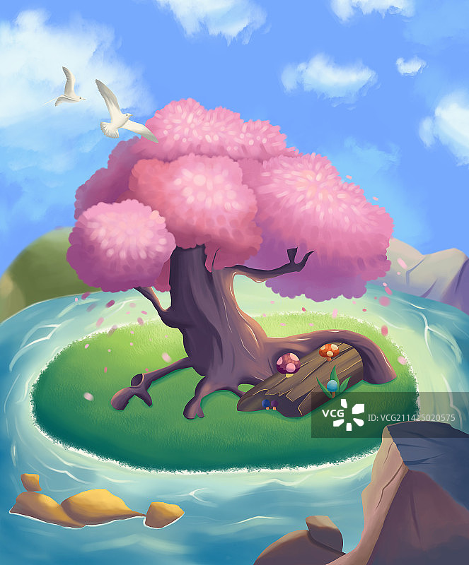 小岛上的粉色树图片素材