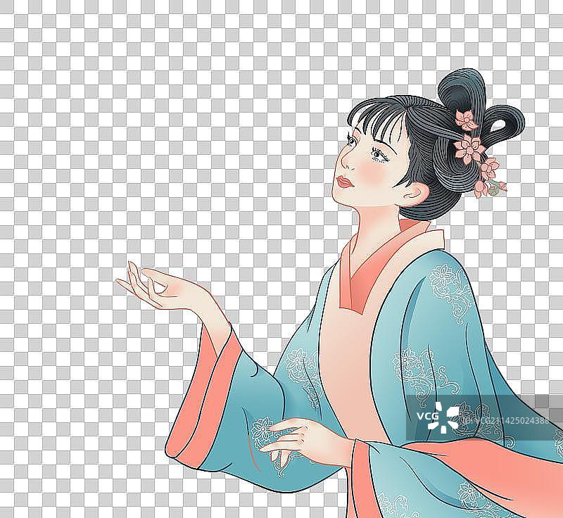 抬头看远方天空的清新国风美女女子插画元素图片素材