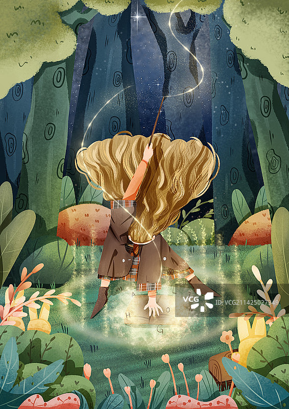魔法师插画森林场景插画图片素材