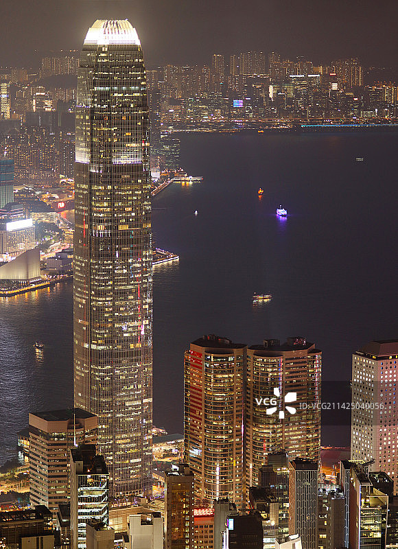 香港特别行政区中环国际金融中心中银大厦维多利亚港夜景图片素材