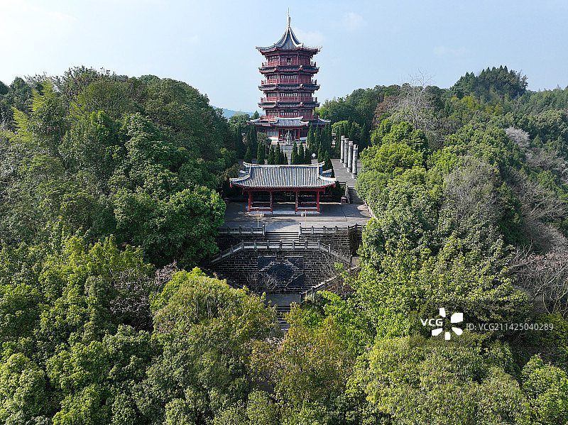 四川省南充市西山风景区开汉楼航拍图片素材