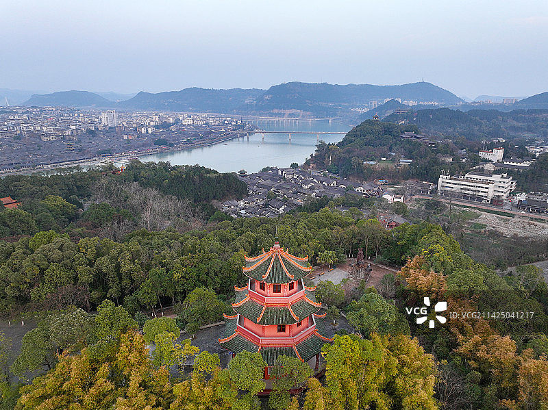 四川省南充市阆中市阆中古城黄昏夜景航拍图片素材