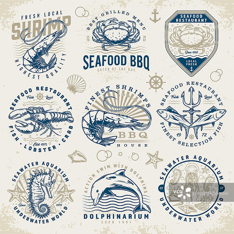 彩色海鲜标签合集图片素材