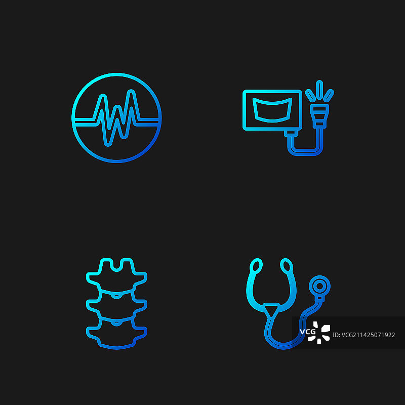 听诊器人体脊柱心率线性图标图片素材