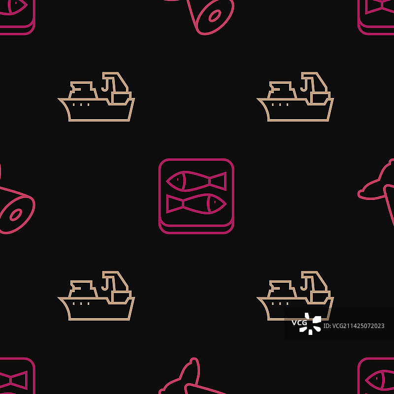 鱼尾渔船鱼罐头线条图标图片素材