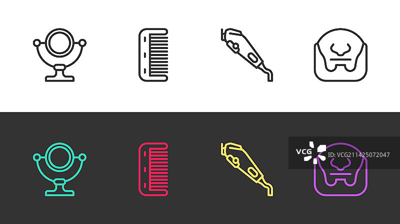 圆形化妆镜和发刷线条组合图片素材