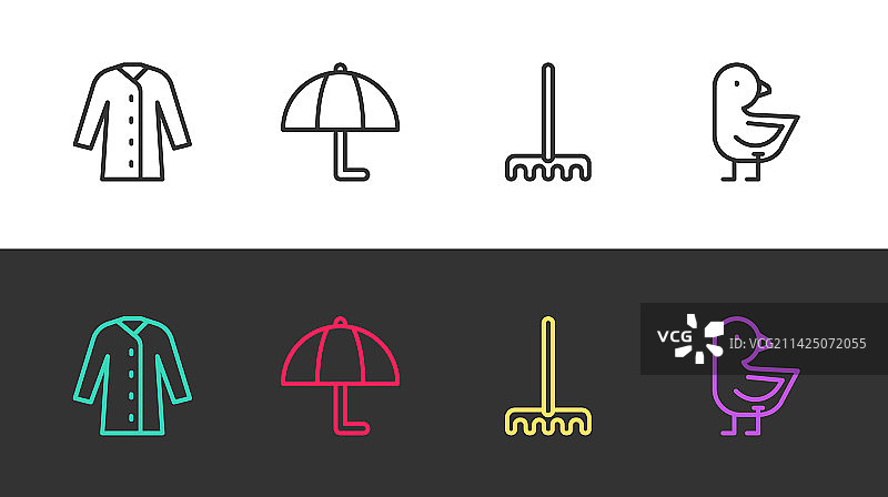 雨衣伞园艺耙线条图标图片素材