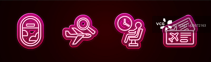 飞机舷窗、搜索和等待的人线条设计图片素材