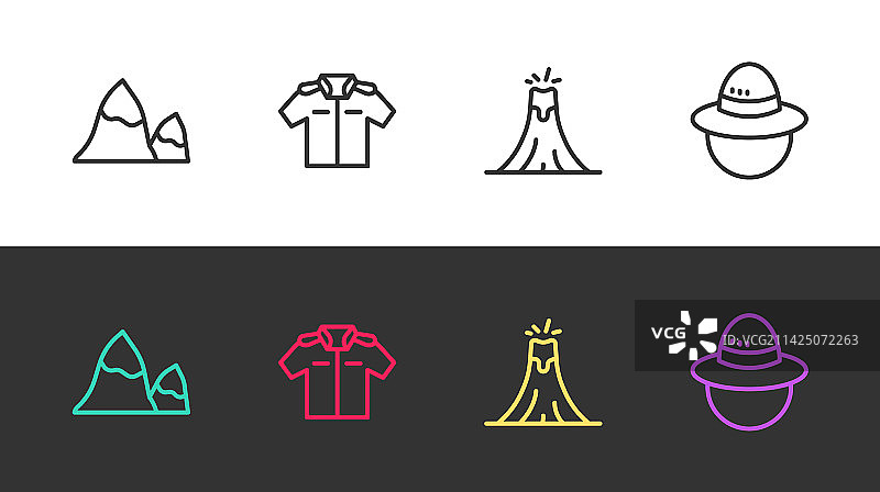 山脉、衬衫、火山爆发等一组线条图标图片素材