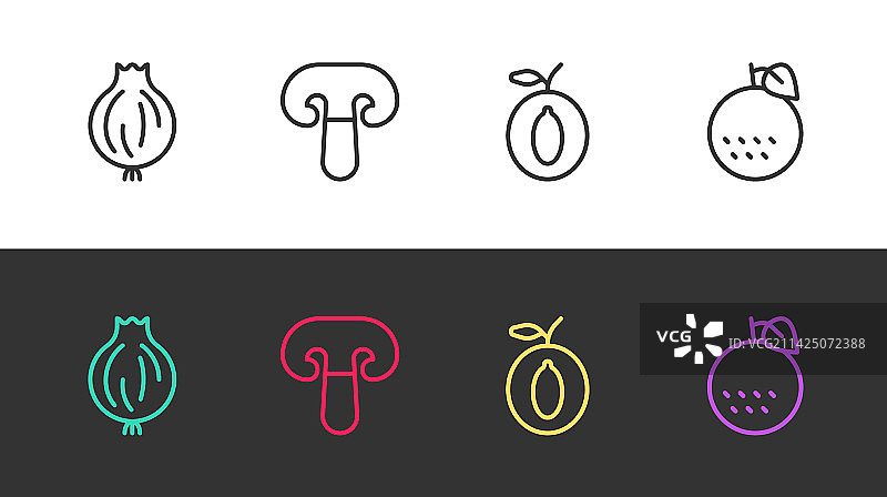 大蒜、蘑菇、李子、水果和橙子图片素材