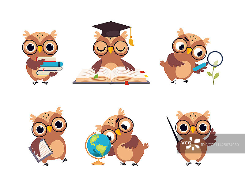 戴眼镜和毕业帽的棕色猫头鹰图片素材