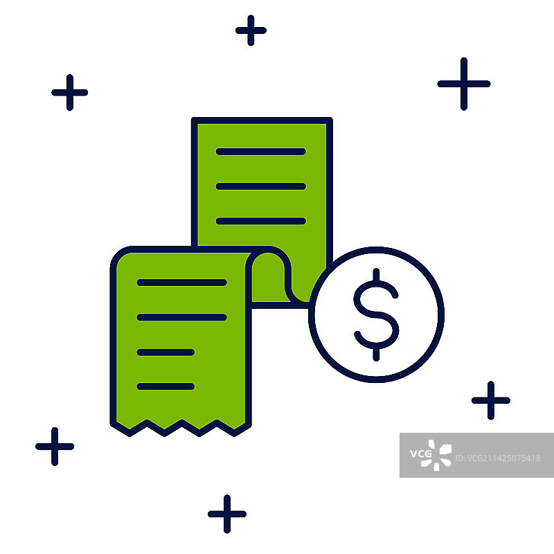 带填充轮廓的纸质支票或金融支票图标图片素材