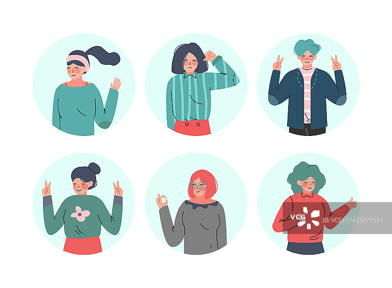 年轻男女做出积极和消极的姿势图片素材