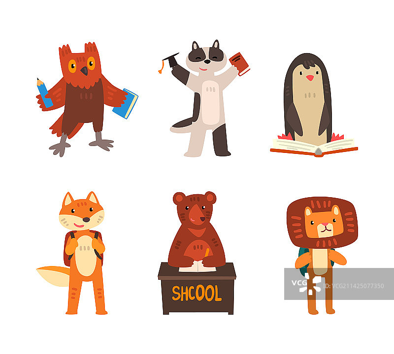 带背包和书本的动物角色图片素材